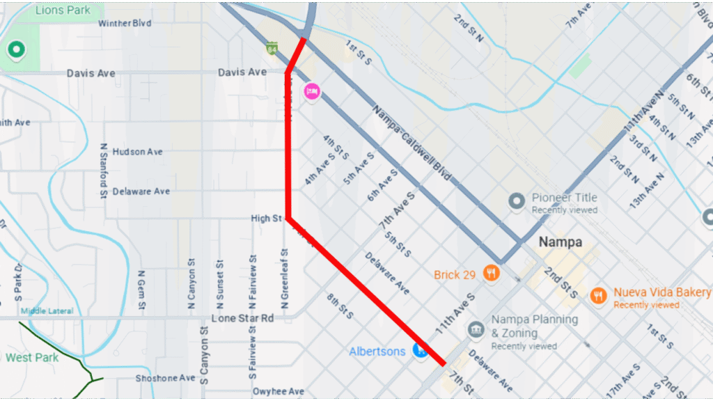 Map of the Northside Corridor Study area in Nampa, Idaho