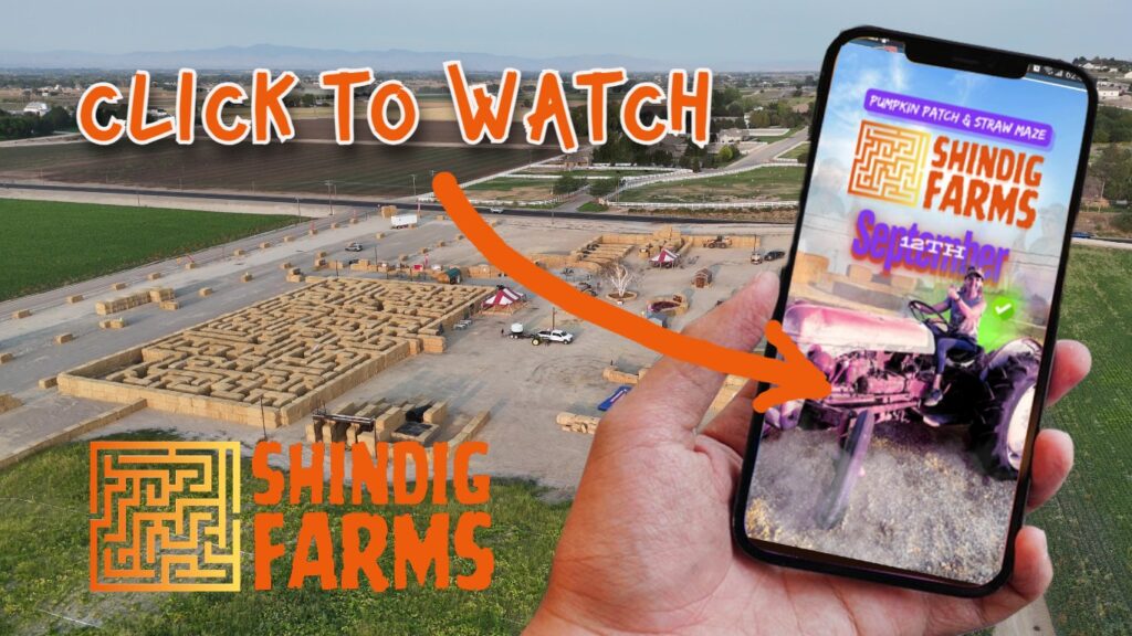 Aerial view of Shindig Farms corn maze and pumpkin patch in Nampa, Idaho