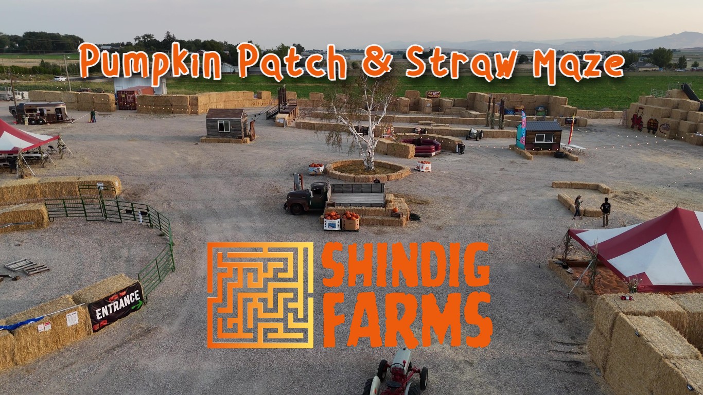 Aerial view of Shindig Farms corn maze and pumpkin patch in Nampa, Idaho