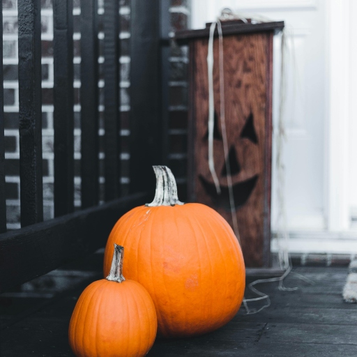 Pumpkins displayed on a porch representing fall and seasonal events in Nampa, Idaho