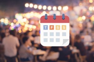 Calendar icon highlighting the weekend over a blurred crowd at a lively outdoor event in Nampa, Idaho.