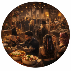 Thorns & Thread Social event at Story & Co. Collective featuring fashion, food, live tattoo artist, and boutique shopping in Nampa, Idaho