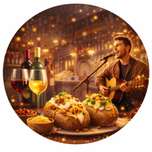 Free wine tasting at Swirl Wine Shop and Lounge in Nampa featuring live music and a baked potato bar
