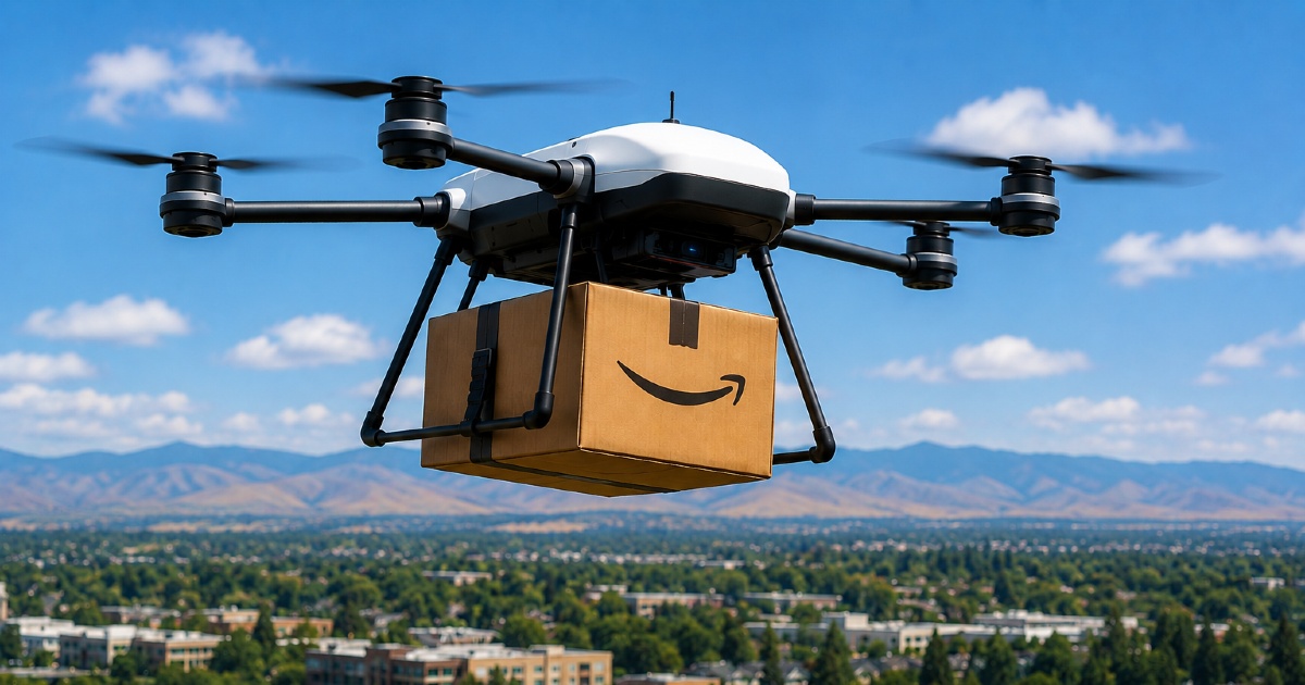 Amazon MK-30 drone delivering a package in Nampa, Idaho