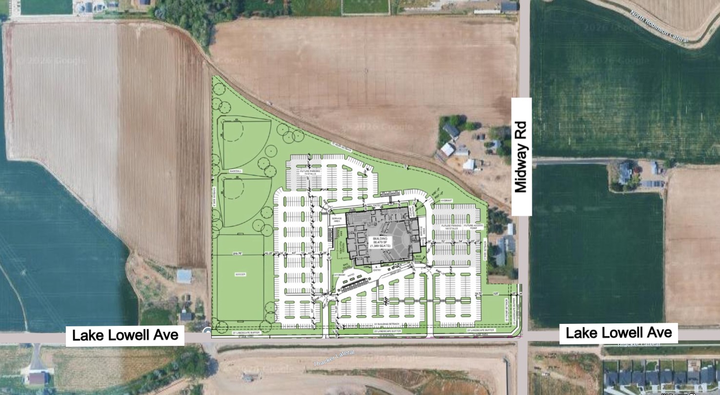 Grace Bible Church future site plan at Lake Lowell Avenue and Midway Road in Nampa, Idaho