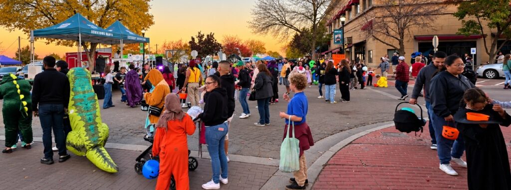 Families at the Downtown Nampa Trick-or-Treat event