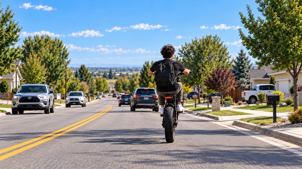 E-bike rider doing a wheelie on a Nampa road as the city updates e-bike and e-moto rules